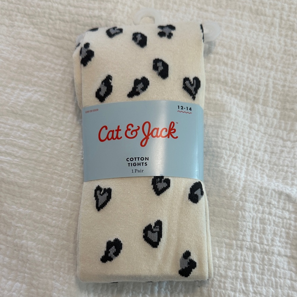 Cat & Jack NWT White Tights with Black Heart Design